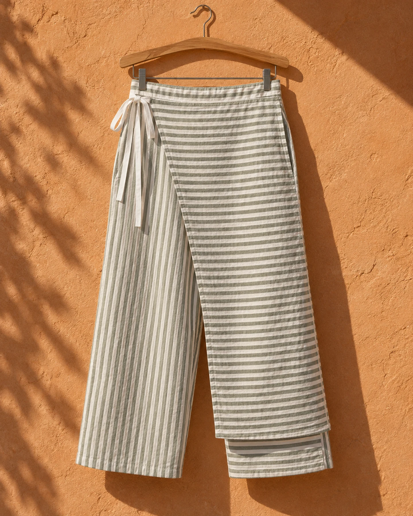 Pantalón Playa Bahita en rayado blanco y verde, de frente, sola